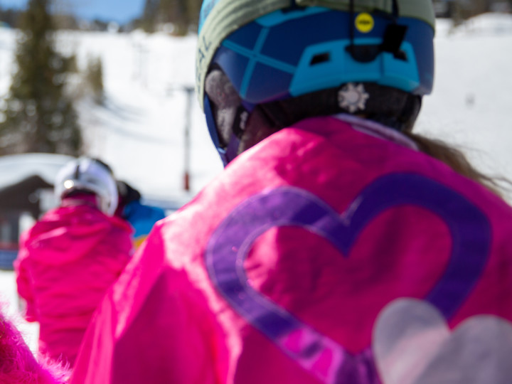 Pink Vail Skiier Wearing Pink Cape